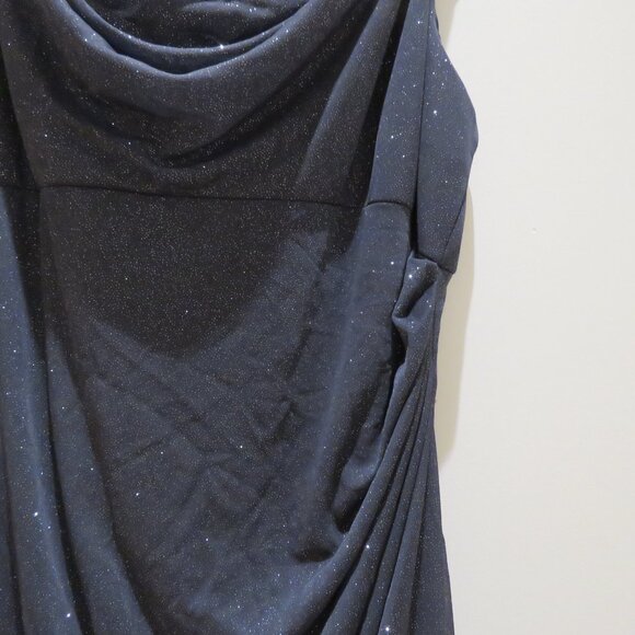 ALEX EVENINGS Cowl Neck Cap Sleeve Glitter Maxi Gown Dress in Dark Gray Cocktail - Picture 9 of 14